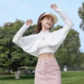 White Sun Protection Shrug Crop Top Long Sleeve Summer Breathable UV Protection Outerwear - One Size / White