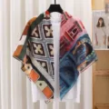 French vintage print large square scarf lightweight sheer shawl neckerchief for women sun protection - 17# Beautiful Window Grilles