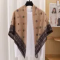 French retro geometric print silk feel square scarf, elegant shawl and neckerchief for women. - 18# Lucky Wealth Motif