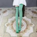 Green and white striped over knee socks, cute JK student thigh high socks for women. - One Size / Horizontal Stripes in Green and White