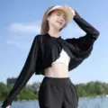 Women summer sun protection clothing long sleeve UV proof breathable thin black cardigan jacket - One Size / Black