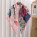 French vintage artistic floral print large square silk scarf for women sun protection shawl. - #20 Floral Weave Dream