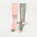 Sport compressie kniekousen, roze en grijze sportsokken voor hardlopen, fitness en yoga. - Eén maat (maat 36-42) / Roze & grijze set
