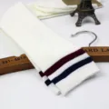 White cable knit over-the-knee socks with stripes, JK style student long stockings. - One Size / Cable Knit Two-Stripe White