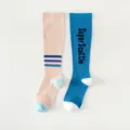 Sport compressie kniehoge sokken voor hardlopen en yoga, ademende roze en blauwe variant. - Eén maat (maat 36-42) / Blauw & beige set
