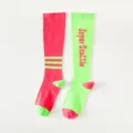 Unisex lange sportcompressiesokken voor hardlopen fitness yoga kleurrijk gestreepte stijl. - Eén maat (maat 36-42) / Rood & groene set