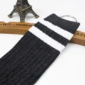 Knitted over-the-knee long socks with double stripe design for daily wear students - One Size / Vertical Stripe Two-Bar Dark Grey