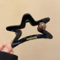 Pinza de pelo pentagrama perla hueca grande para mujer, accesorio elegante cabello grueso. - Pinza de Garra de Estrella y Perla / L / Negro Brillante