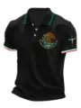Men black polo shirt with Mexico coat of arms print, short sleeves, and stylish cross embroidery. - ML25942232-18 / 3XL
