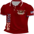 Men's 3D Eagle Print Short Sleeve Polo Shirt Casual American Flag Golf Polo Top Red - ML26112205-25 / 3XL