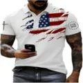 Men's 3D Patriotic American Flag Print Polo Shirt Casual Short Sleeve Summer Top - ML26112205-28 / 3XL