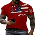 Men's red short-sleeve polo shirt featuring 3D American flag distressed print for casual. - ML26112205-32 / 3XL