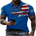 Men 3D American Flag Polo Shirt Casual Short Sleeve Golf Shirt Patriotic Tee Tops - ML26112205-30 / 3XL