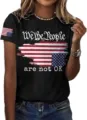 Camiseta casual de manga corta y cuello redondo para mujer con estampado gráfico de bandera americana. - S / Tops / Estilo 2
