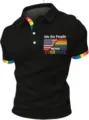 Men's short sleeve polo shirt with rainbow stripe collar and US flag pride embroidery. - ML26112205-48 / 3XL