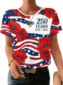 Women's 3D Print American Flag Poppy Short Sleeve Round Neck Casual T-Shirt Variant - 3XL / Tops / Style 6