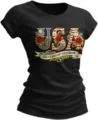 Women's black short sleeve t-shirt featuring USA floral print and freedom graphic design. - 3XL / Tops / Style 7
