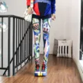 Colorful graffiti print women leggings, stretch slim fit casual trousers for daily wear. - One Size / Bottoms / Pattern (8807)