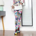 Colorful abstract graffiti printed leggings detail view, showing vibrant pattern design. - One Size / Bottoms / Pattern (8808)