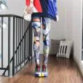 Women's abstract graffiti printed leggings, slim fit stretch trousers for autumn winter yoga. - One Size / Bottoms / Pattern (8810)