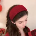 Fascia larga in lana d'agnello rossa inverno morbido cerchietto per capelli accessori donna - K57-3 Peluche rosso
