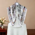 Chic imitation silk square scarf with elegant floral and bird print, versatile fashion neck accessory. - 62#-Plants, Flowers & Birds