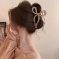 Perlmutt Schleife Haarklammer Detailansicht, elegante Haarklammer für Frauen Haarstyling Alltag. - Bandschleifen-Stil (M8-2) / Karamell Orangenbraun