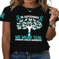 Women's Black Ovarian Cancer Awareness Short Sleeve T-Shirt with Butterfly Print Variant - ML251072338-20 / 3XL