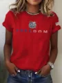 Red short-sleeve women's t-shirt with patriotic 360 graphic print and letter design. - ML2655936-22 / 3XL