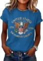 Women casual blue short sleeve t-shirt featuring US 250 years liberty eagle graphic print top. - ML2655936-24 / 3XL