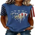 Women patriotic short sleeve t-shirt usa flag 250 print casual summer o-neck tee top - ML2655936-25 / 3XL