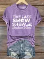 Women's purple short sleeve crewneck graphic t-shirt casual top with stylish letter print. - ML2655936-27 / 3XL