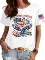 Women patriotic short sleeve t-shirt with American flag and eagle print, casual summer top - ML2655936-28 / 3XL