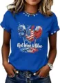 Women 3D Print Red Wine Letter Short Sleeve T-Shirt Casual Round Neck Blue Tee Top - ML2655936-29 / 3XL