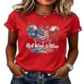 Women's casual round neck short sleeve red t-shirt with festive wine glass print - ML2655936-37 / 3XL