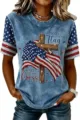 Women's patriotic short sleeve t-shirt with American flag cross print and acid wash style. - ML2655936-43 / 3XL