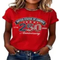 Red US 250th Anniversary Women T-shirt, Short Sleeve Casual Graphic Tee, Summer Top SKU - 2XL / Tops / ML2655936-45