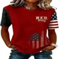 Women casual short sleeve t-shirt US flag print crewneck summer top stylish apparel - 3XL / Tops / ML267261833-48