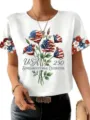Womens American Flag Floral Print Short Sleeve Round Neck T-Shirt Casual Summer Tee Top - ML251072338-10 / 3XL