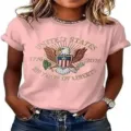 Vintage US eagle print women pink crew neck short sleeve casual t-shirt for daily wear style - ML251072338-12 / 3XL