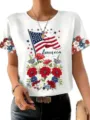 Women's short sleeve crewneck t-shirt with American flag floral 3D graphic print. - ML251072338-14 / 3XL
