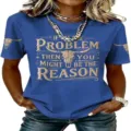 Women's blue short sleeve t-shirt with graphic bull skull and letter print casual top. - ML251072338-17 / 3XL