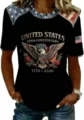 Women patriotic short sleeve crewneck t-shirt with US flag eagle print and denim shoulder. - ML2655936-26 / 3XL