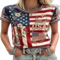 Womens 3D American flag floral graphic print short sleeve casual crewneck fashion t-shirt. - ML2655936-31 / 3XL