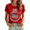 Women's Red Short Sleeve T-Shirt America Patriotic Rhinestone Graphic Summer Tee Top - ML2655936-41 / 3XL