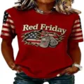 Women's Red Friday American Flag Print Short Sleeve Round Neck Casual T-Shirt for Summer - ML2655936-42 / 3XL