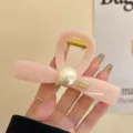 Grande molletta per capelli rosa con perla, elegante pinzetta per acconciature donna. - Grande (10.5cm) / Rosa Perle Etichetta Oro Molla per Capelli