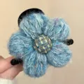 Flauschige blaue Blumen Haarklammer Plaid Tweed Haarspange Damen Winter Kopfbedeckung - Mittel (J57-8#)
