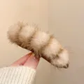 Winter vintage plush hair claw clip for women, soft fluffy faux fur shark clip hair accessory. - Apricot