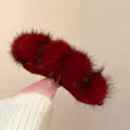 Retro Christmas red plush hair claw clip for women, soft furry shark clip for elegant half-up hairstyles. - Christmas Red Plush Twist Clip